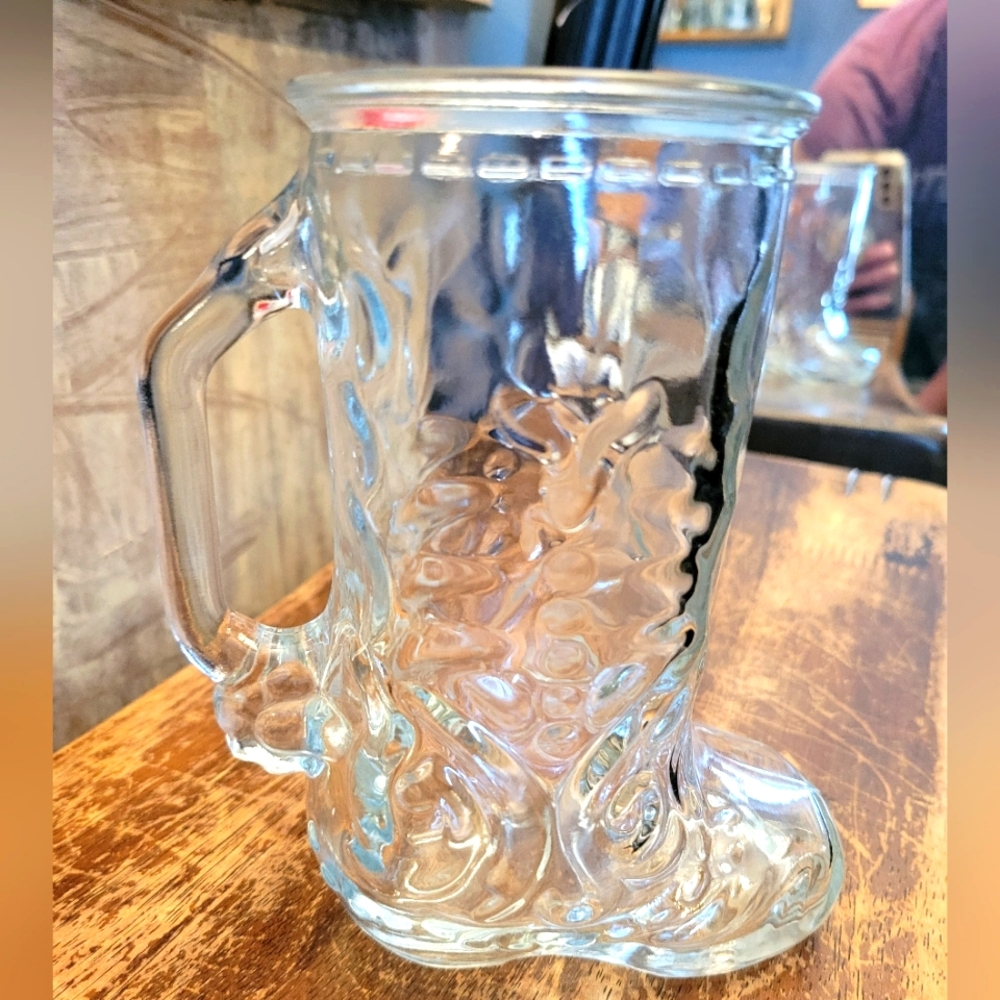 Vintage cowboy boot mug made in Mexico clear glass